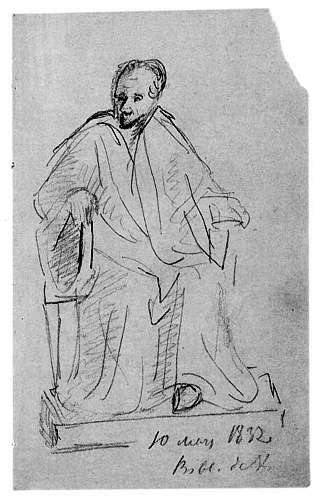 Статуя Вольтера работы Гудона на рисунке работы А.С. Пушкина