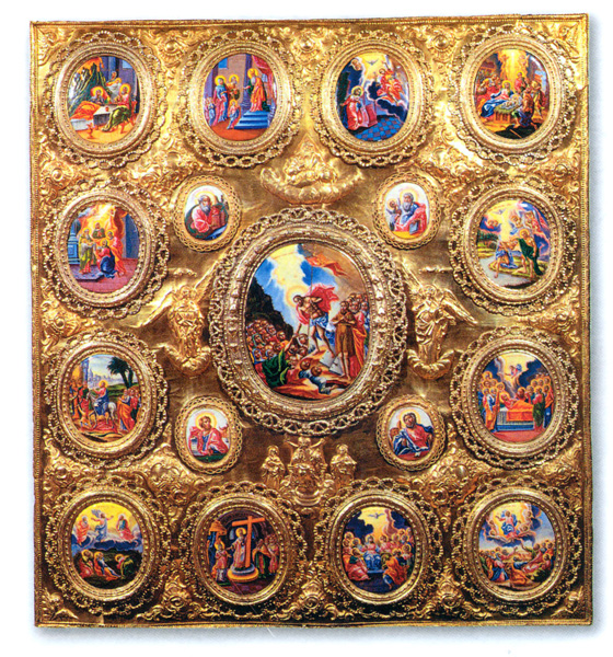 Икона из эмалевых дробниц. Москва. 1760 г. Серебро, позолота, эмаль расписная

