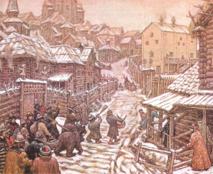 Медведчики. Старая Москва. Акварель, уголь. 1911
