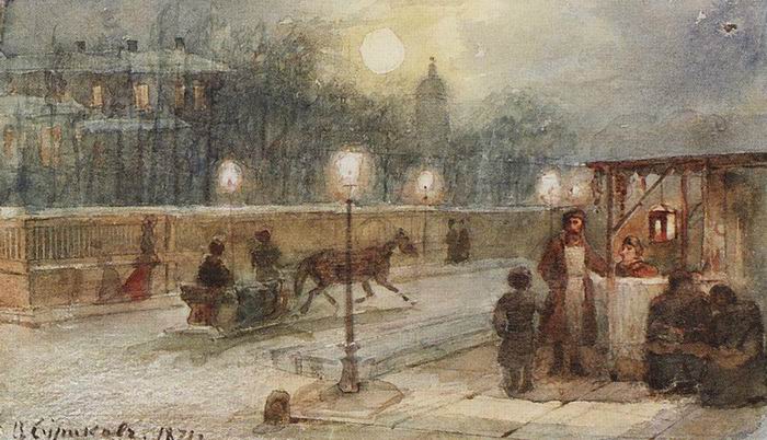 Вечер в Петербурге, акварель, 1871 г.
