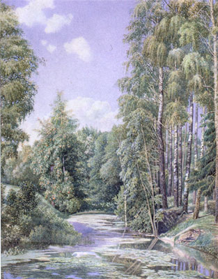 Д.В. Путята. Малый пруд в Мураново.  1881. Бумага, акварель

