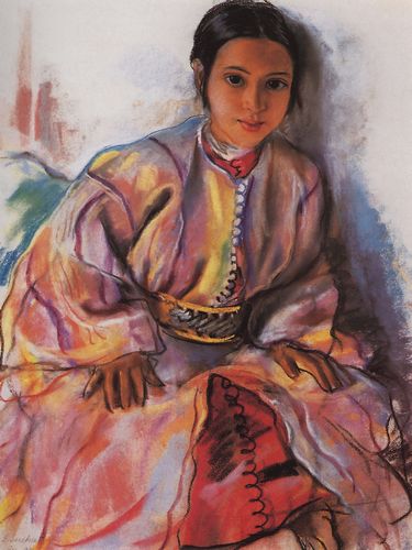 Девочка в розовом. 1932. Бумага, пастель. 63x48 см
